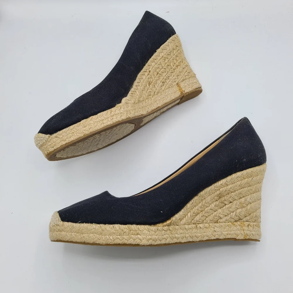 J. Crew Black Seville Espadrille Canvas Jute Wedges